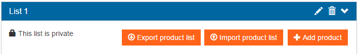 3 options are available: export the list, import the list or add product to the list