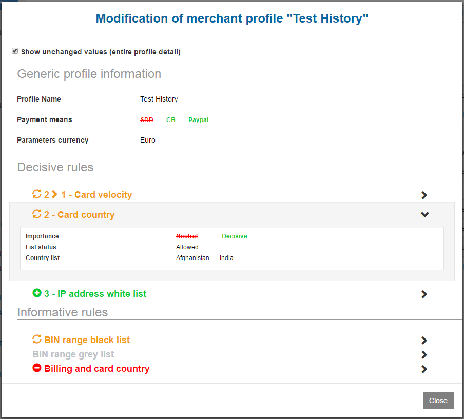 image showing changes made to a profile