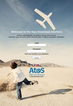 Login and password entry page for Sips Download 