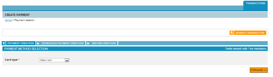 payment creation page