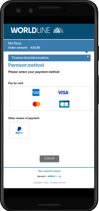 Payment method selection page 
