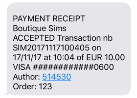 image showing the sms for an accepted payment