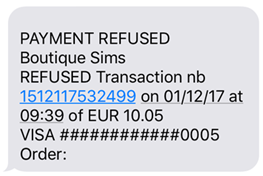 image showing the sms for an refused payment