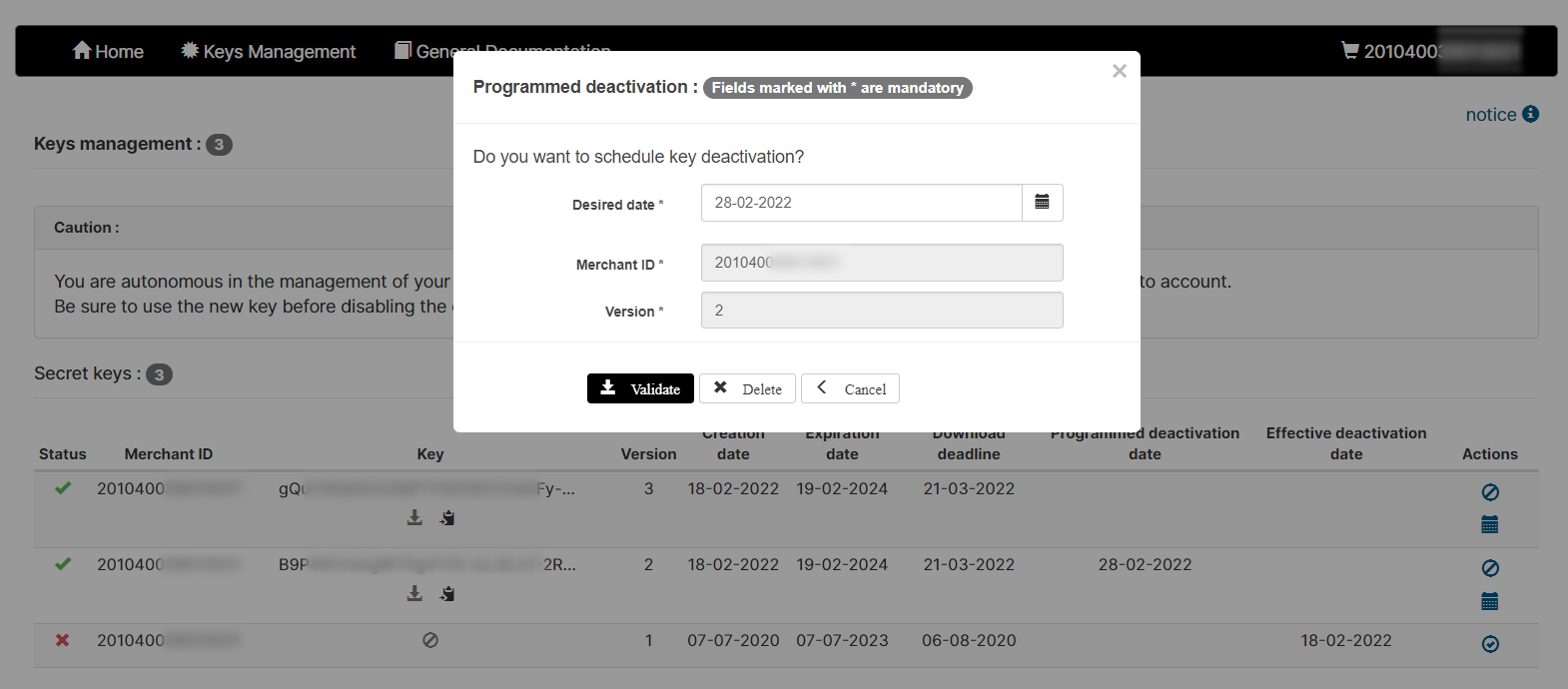 Image showing the window of the programmed deactivation