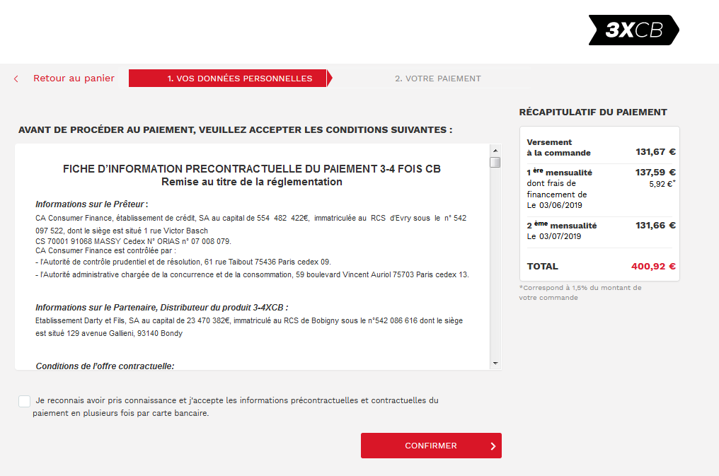 page de validation des conditions precontractuelles