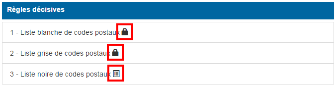 image montrant ces icones à droite des noms de règles