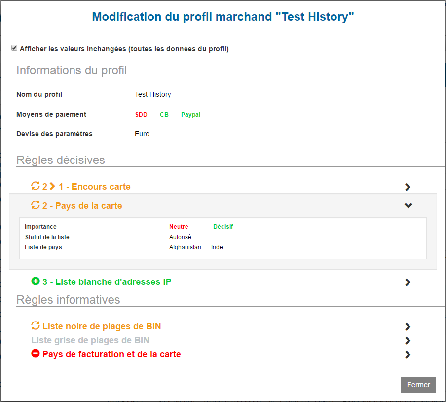 image montrant les modifications faites sur un profil