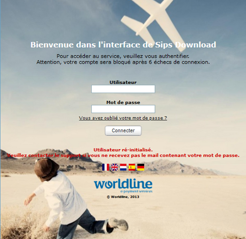 Page de saisie du login et mot de passe pour Sips Download 