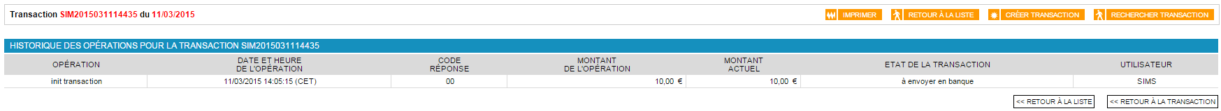 historique des opérations pour la transaction