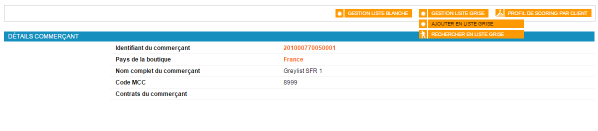 résumé des détails du commercant: identifiant, pays, nom, code MCCC