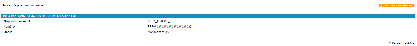 informations du moyen de paiement supprimé