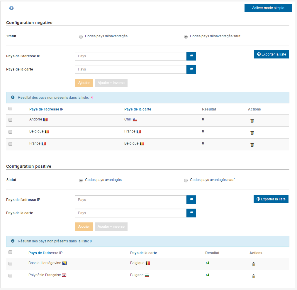 image montrant la règle en mode de configuration avancée